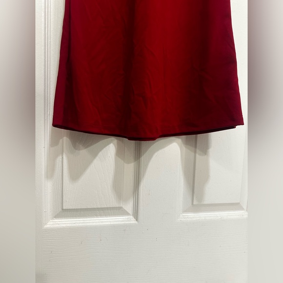 Long Red Dress With Sewn On Pearls and Puffed Sleeves - Picture 3 of 13